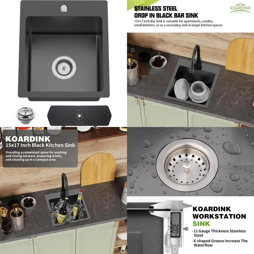 

Modern Stainless Steel 15x17 Inch Single Bowl Drop-In Bar Sink with Topmount Design for Kitchen and Bar Use