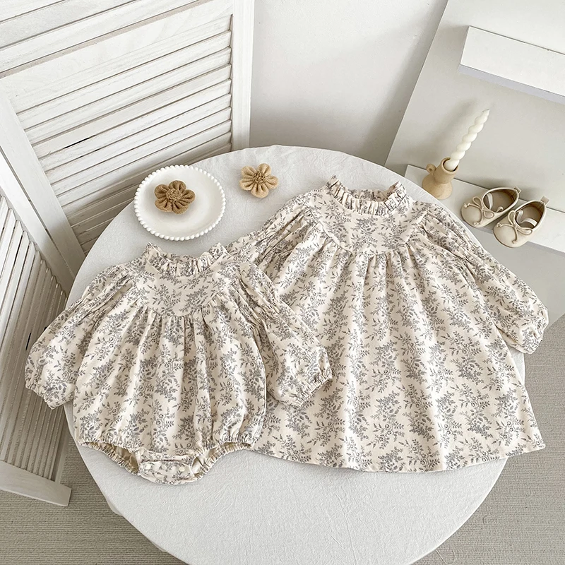 Baby-Mädchen Blumenmuster Bubble-Strampler mit Rüschenkragen, langen Puffärmeln, Baumwoll-Body für Neugeborene, Herbst-Einteiler-Outfit 0-24M – Detail 19