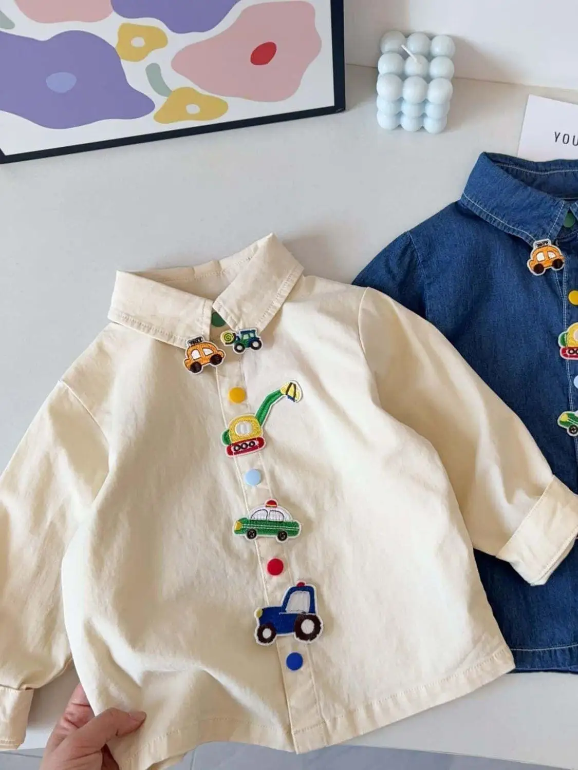 

Cute Car Collared irt for Boys Baby Faionable Long Sve Children's irt Trendy Casual Sle Cartoon Pattern