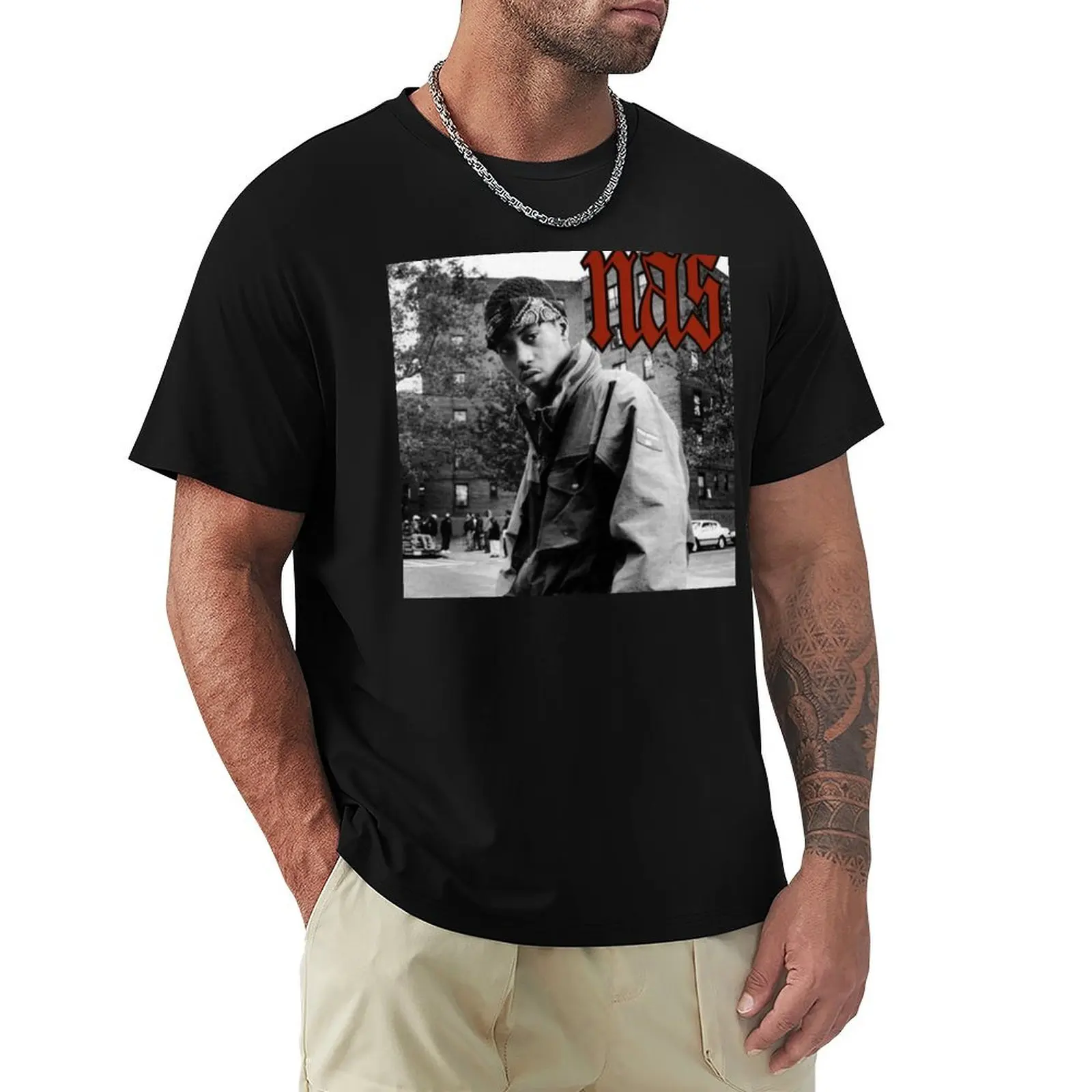 

Nas Queensbridge 90s hiphop T-Shirt Basic Simple Design Short Sleeve Shirt