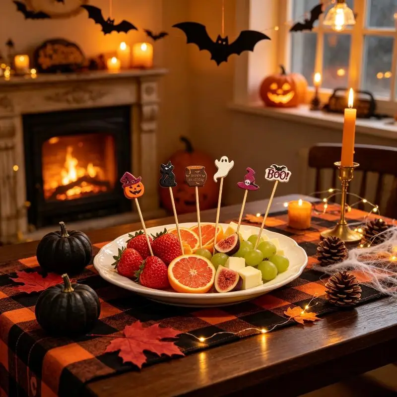 100Pcs Halloween Party Toothpicks Disposable Bamboo Skewers Pumpkin Ghost Fruit Fork Cake Dessert Cocktail Stick Decorations - view 5