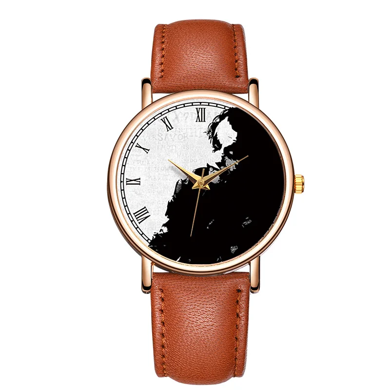 Fashion Women's Quartz Watch Black And White Imagination Watch Femaleclassic Round Dial Leather Quartz Watch Roman Numerals