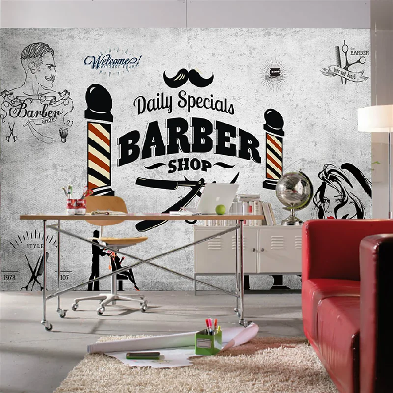 Custom Wallpaper 3d Mural Retro Hair Salon Trend Hairstyle Beauty Salon Barber Shop Wallpaper TV Background Wall Papel de parede