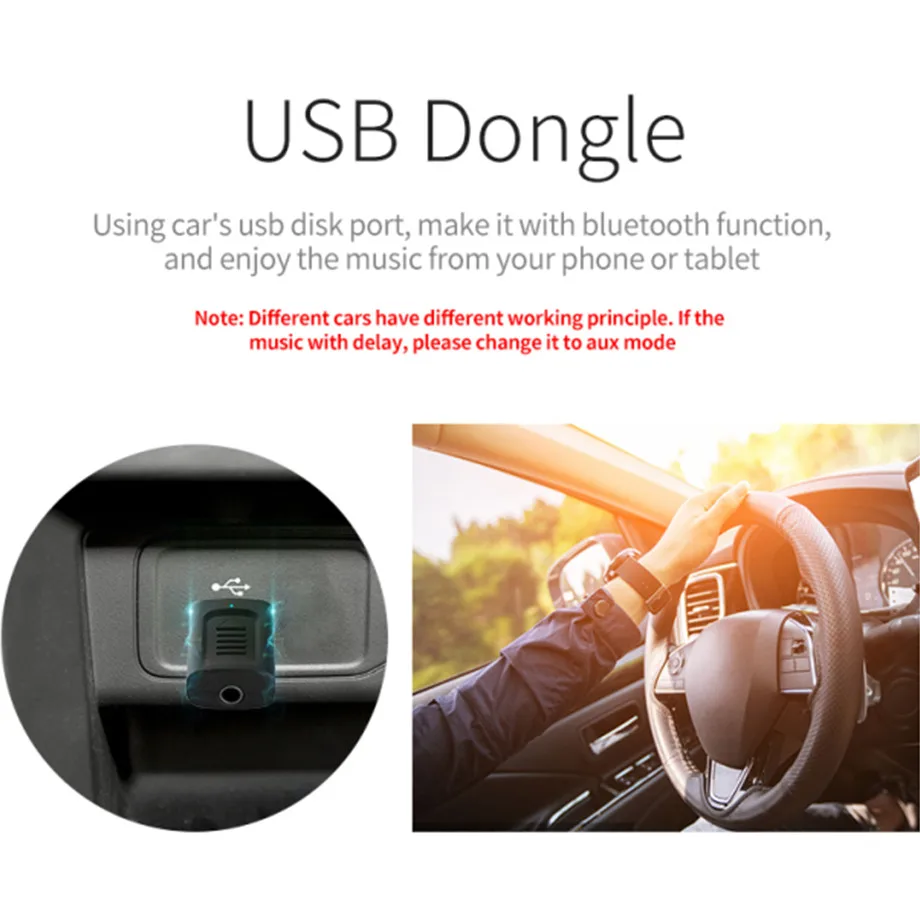 Grwibar-Mini Wireless USB Bluetooth 5.0 Adapter, 4 em 1, 3.5mm Jack, AUX, BT, Receptor de Áudio, Transmissor para Carro, TV, Alto-falante