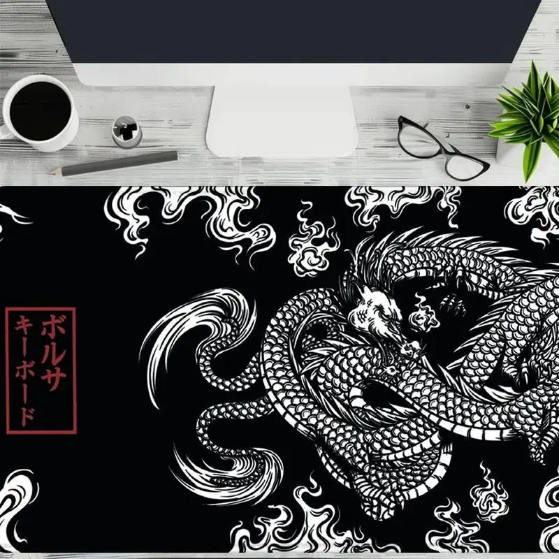 VIKAMA Vintage Ukiyo-e Dragon XXL Desk Mat Anti Slip Gaming Mouse Pad Asian Cloud Pattern Large Keyboard Pad Table Decor