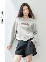 SENTUBILA Embroidery Cotton Blend Sweatshirts Women 2024 Spring Autumn Loose Drop Sleeve Pullover Womens Tops Clothing 141A53460