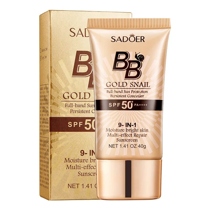 SPF50+ Gold Snail Sunscreen BB Cream Whitening Foundation Concealer Moisturizing Long Lasting Even Skin Tone Makeup Base Primer