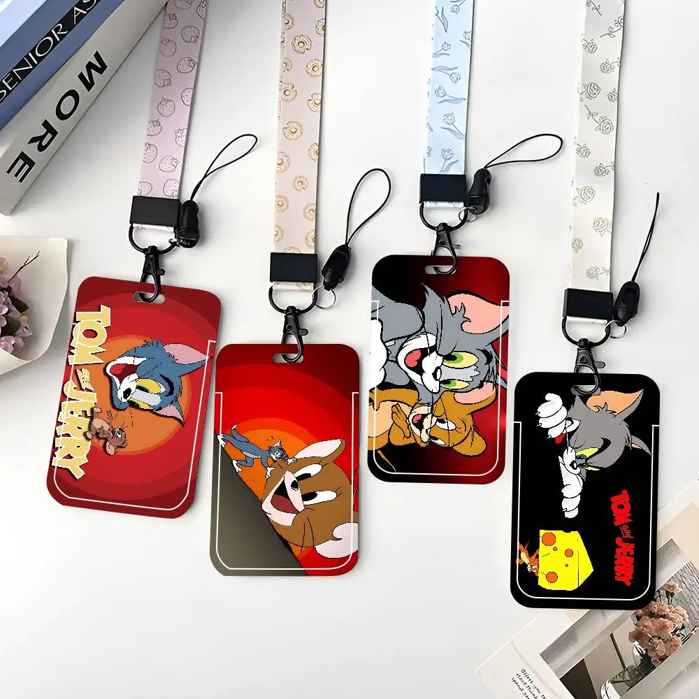 

Защитный чехол для карт с изображением Тома и Джерри: для ID-карт, школьных пропусков, проездных и карт питания, с функцией легкого извлечения.