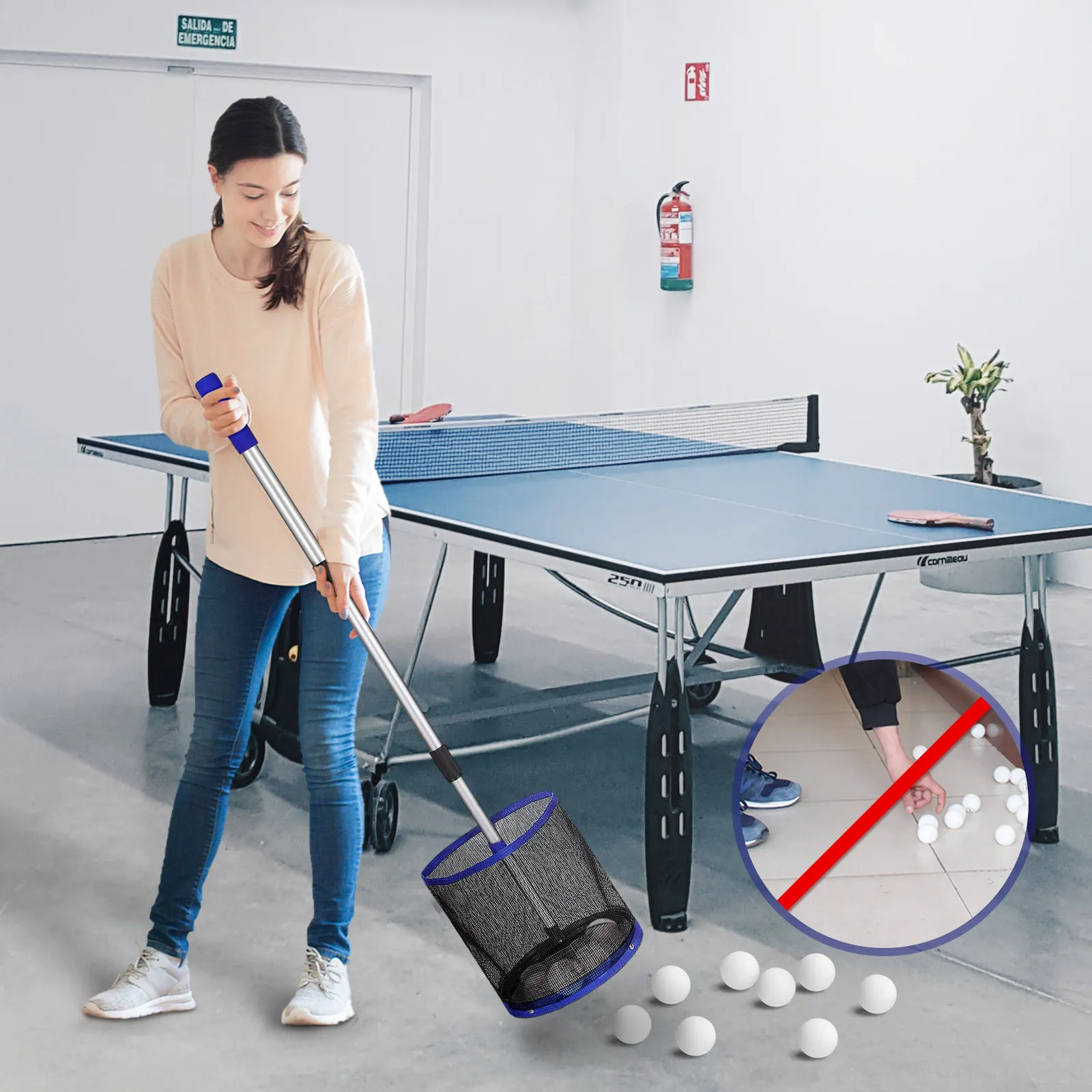 

Pong Catcher Table Tennis Ball Picker Adjustable Rod Large Net Bag Holds Up to 120 Balls Collector for Practice