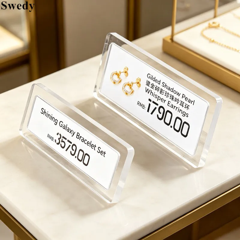 10 Pieces Acrylic Price Tag Clear Label Holder Stand For Retail Store Jewelry Price Paper Sign Holder Display