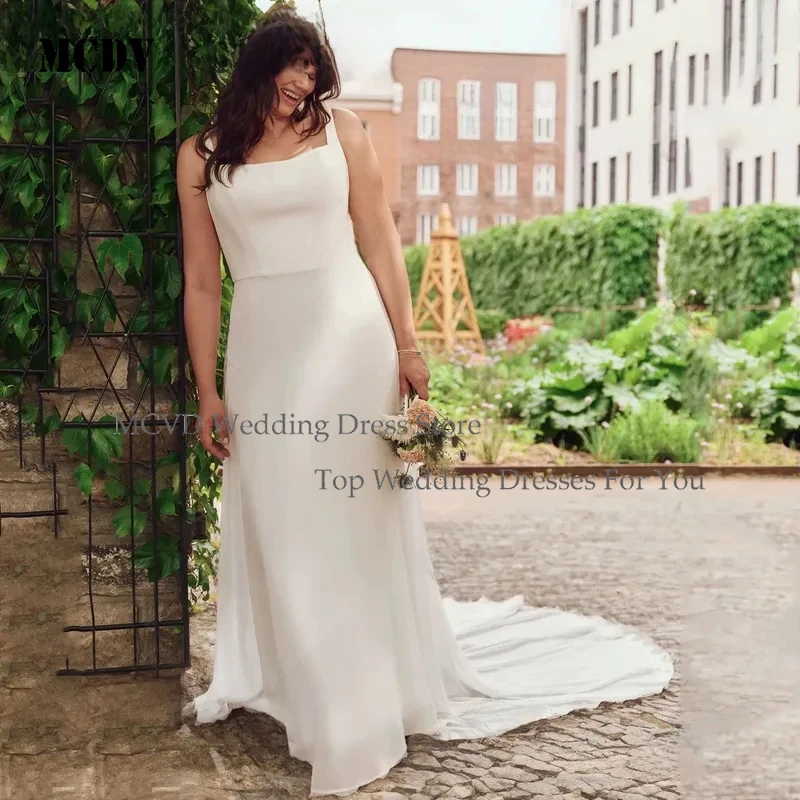 

MCDV Elegant Plus Size Mermaid Wedding Dress Sleeveless Chiffon Sweep Train Customized Bride Gowns 2026