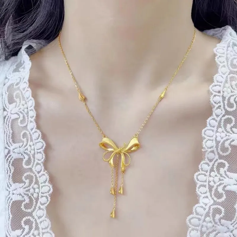 Real 18K Gold Bow Pendant for Woman Luxury AU750 Pendant Necklace Fine Jewelry High-quality Banquet Gift