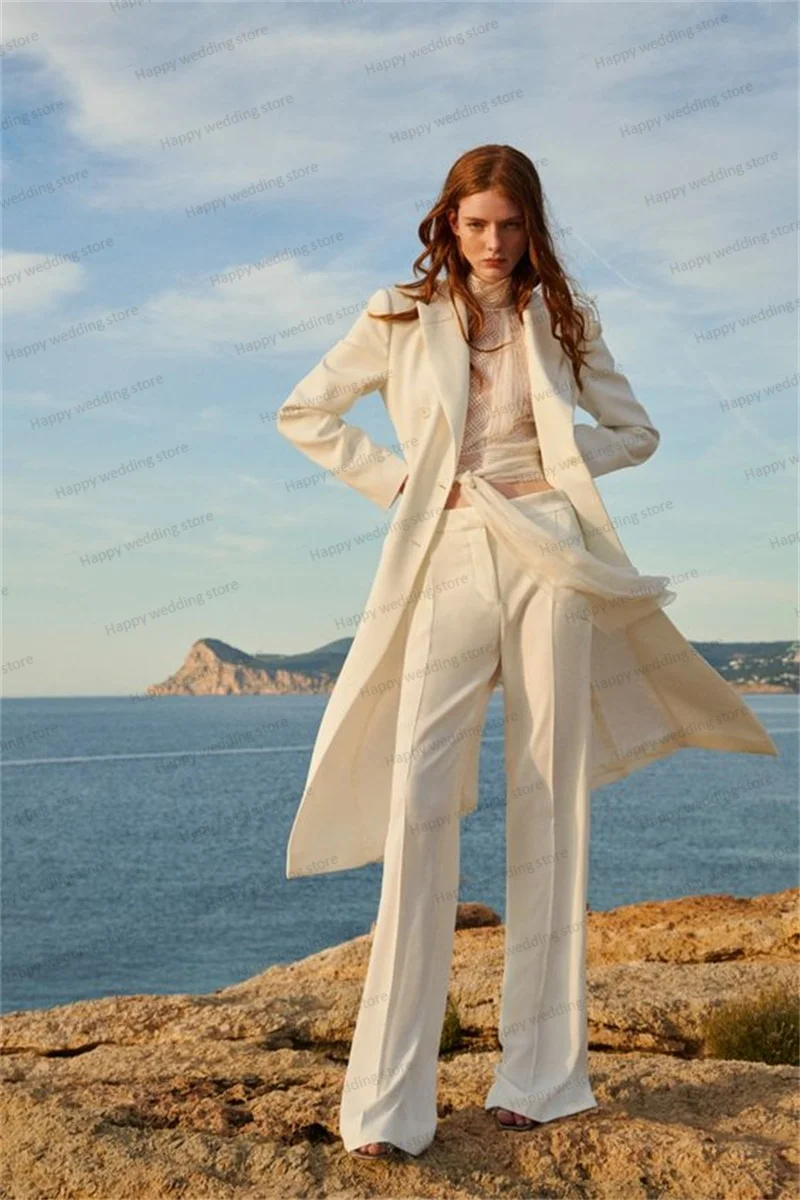 Long Women Pants Suits Set 2 Pieces Blazer+Trousers Wedding Prom Dress Formal Single Breasted Office Guest Wear Custom Made