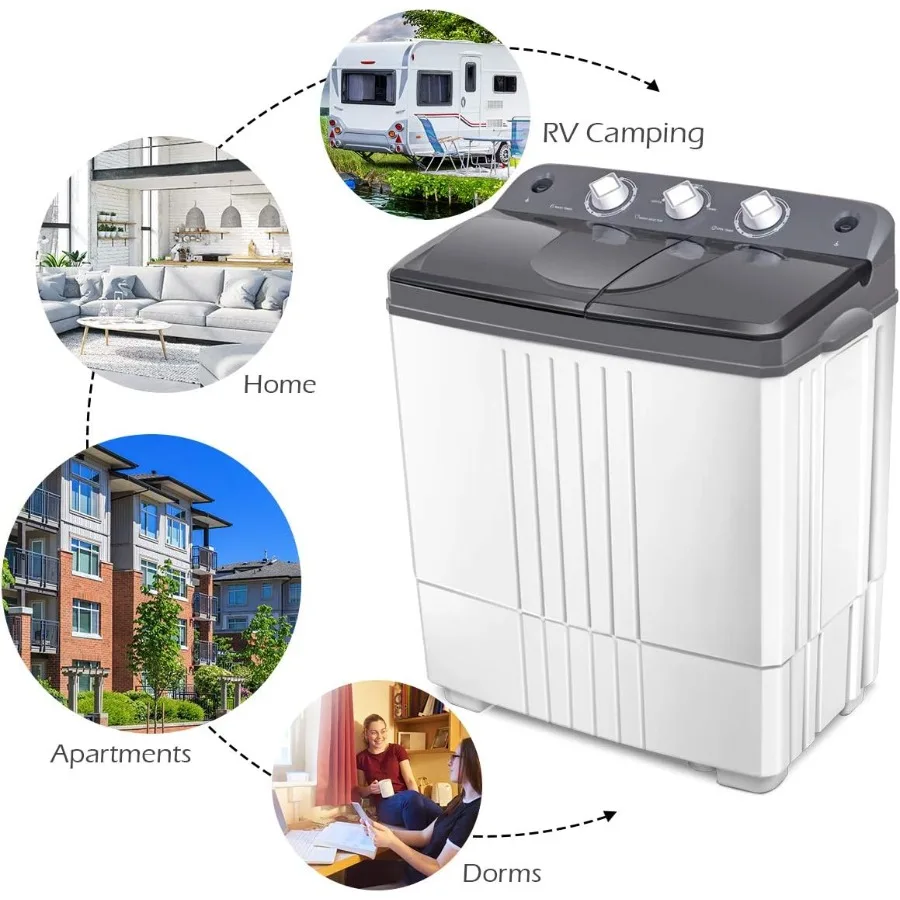 حوض مزدوج للغسالة المحمولة بسعة إجمالية 20 رطل يتميز بغسالة غسيل مدمجة سعة 12 رطلًا ودوار (8 رطل) متين D