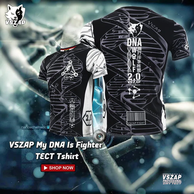 Vszap Muay Thai Fighting T-shirt Stretch Quick-Drying T-shirt Fitness MMA Running Training Men's Fight Sanda Jujitsu