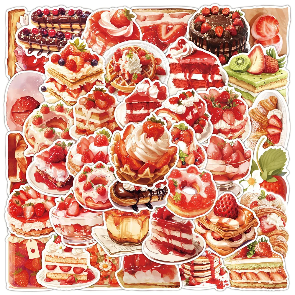 10/30/50 Stück Retro Cartoon Dessert Erdbeere Kuchen Aufkleber Kühlschrank Laptop Telefon Scrapbooking Ästhetische Dekoration Aufkleber Aufkleber