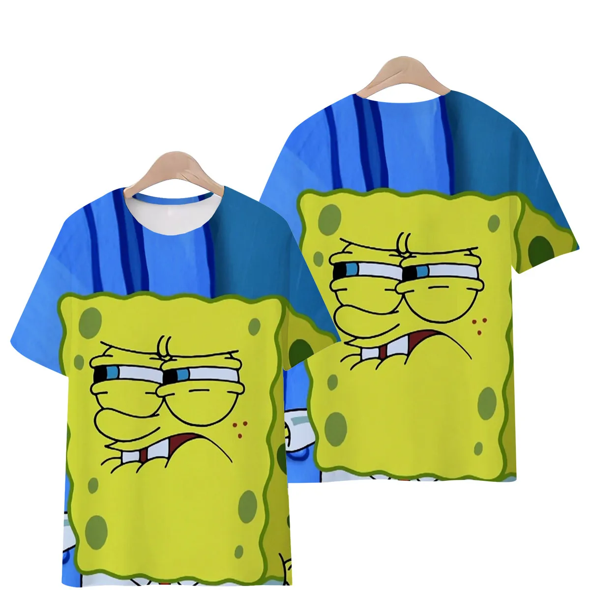 New Funny SpongeBob SquarePants 3D Short Sleeved T-shirt Children's Parent-child Personality Explosive Fashion Slimming Top