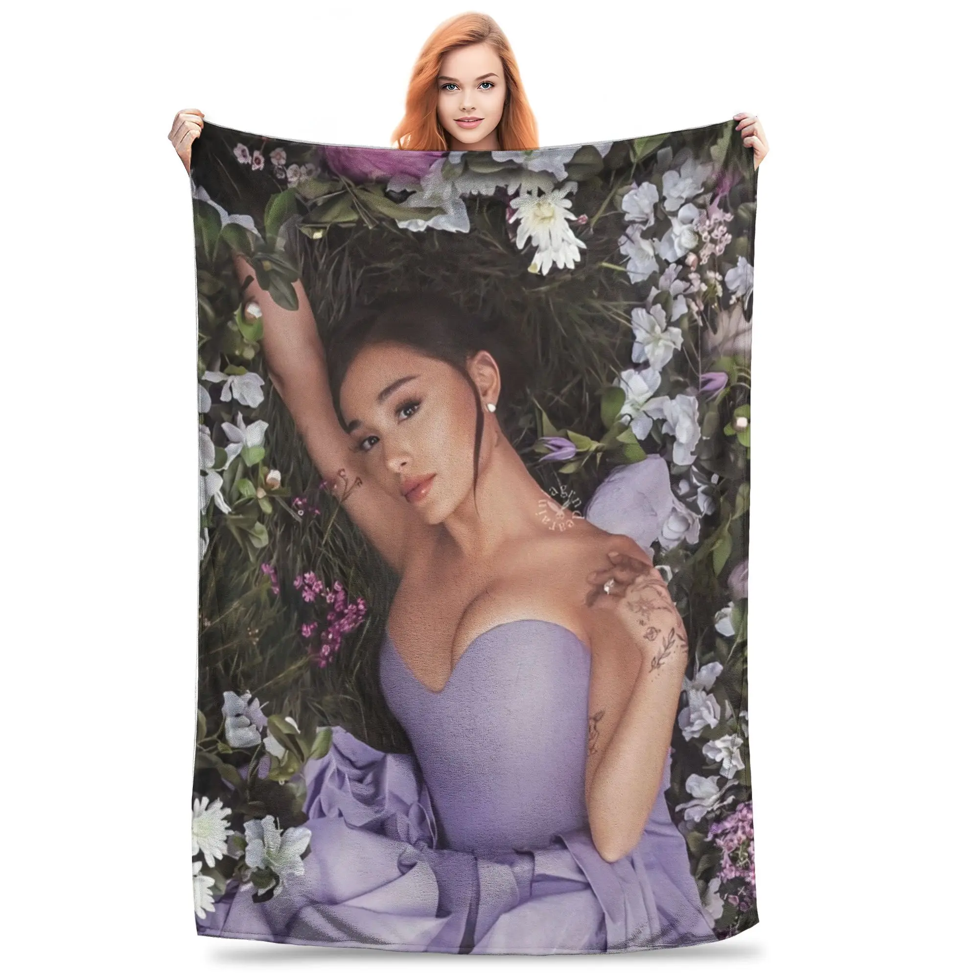 Ariana Grande Knitted Blankets Coral Fleece Plush Singer Actress Wicked Lightweight Throw Blanket for Car Sofa Couch Bed Rug