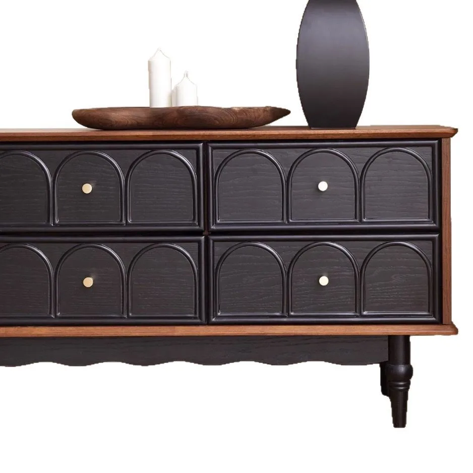 

French retro solid wood coffee table TV cabinet black American living room Internet celebrity floor locker storage TV cabinet