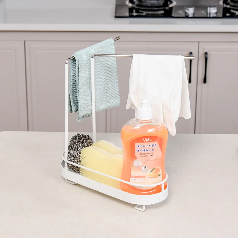 

Countertop kitchen rag rack Metal drying dish cloth hanger 360 Rotary sink sponge drain rack