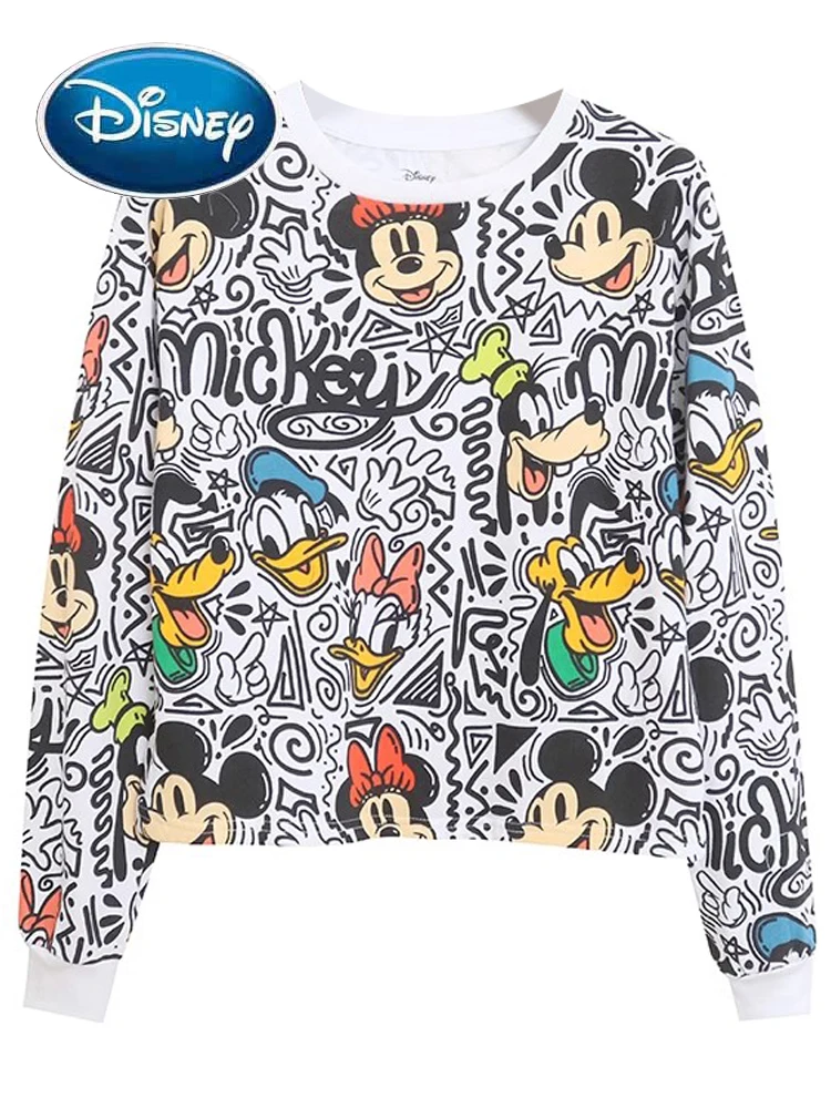 

Disney Friends Sweatshirt Mickey Mouse Donald Daisy Duck Pluto Cartoon Print Women O-Neck Pullover Long Sleeve Fleece Jumper Top