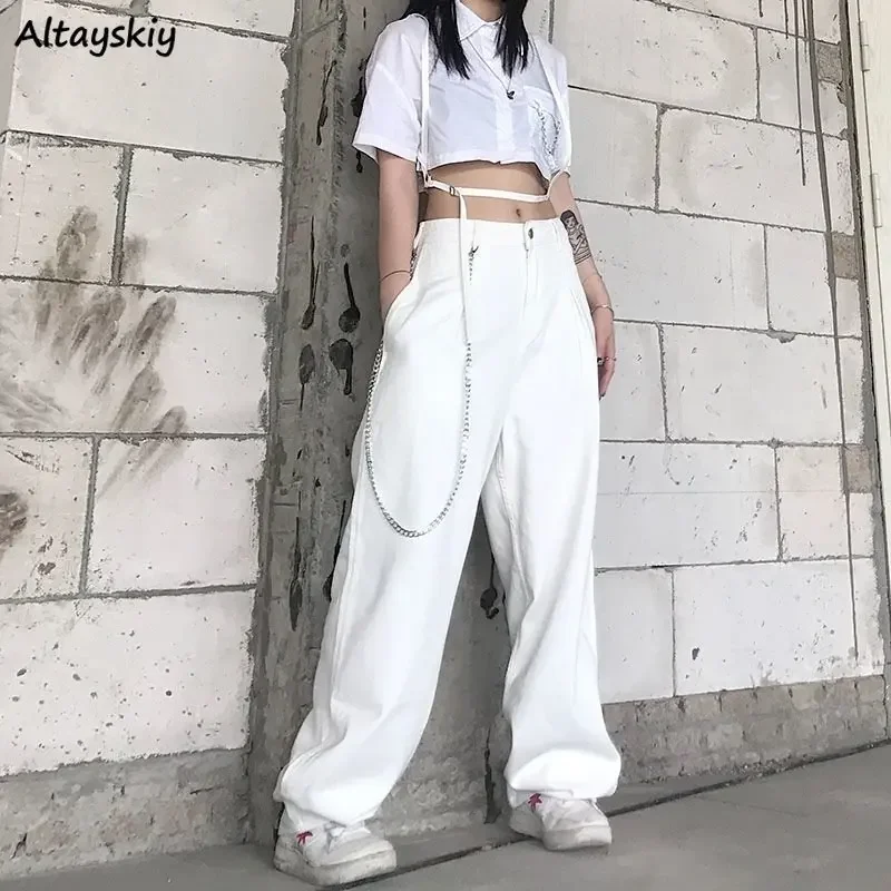 

Wide Leg White Jeans Women Streetwear Ulzzang Vintage Students Unisex BF Spring Loose Hip Hop Fashion Cool Leisure Y2k Daily Hot