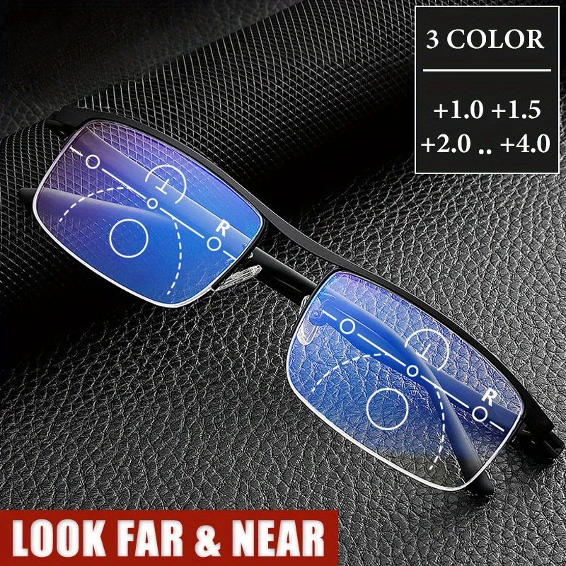 Stainless Stainless Steel Multifocal Reading Glasses +1.0 ~ +4.0 Anti Blue Light Filter Presbyopic Glasses Fashion Half Rim Glasses Frame - Aliexpress Deal