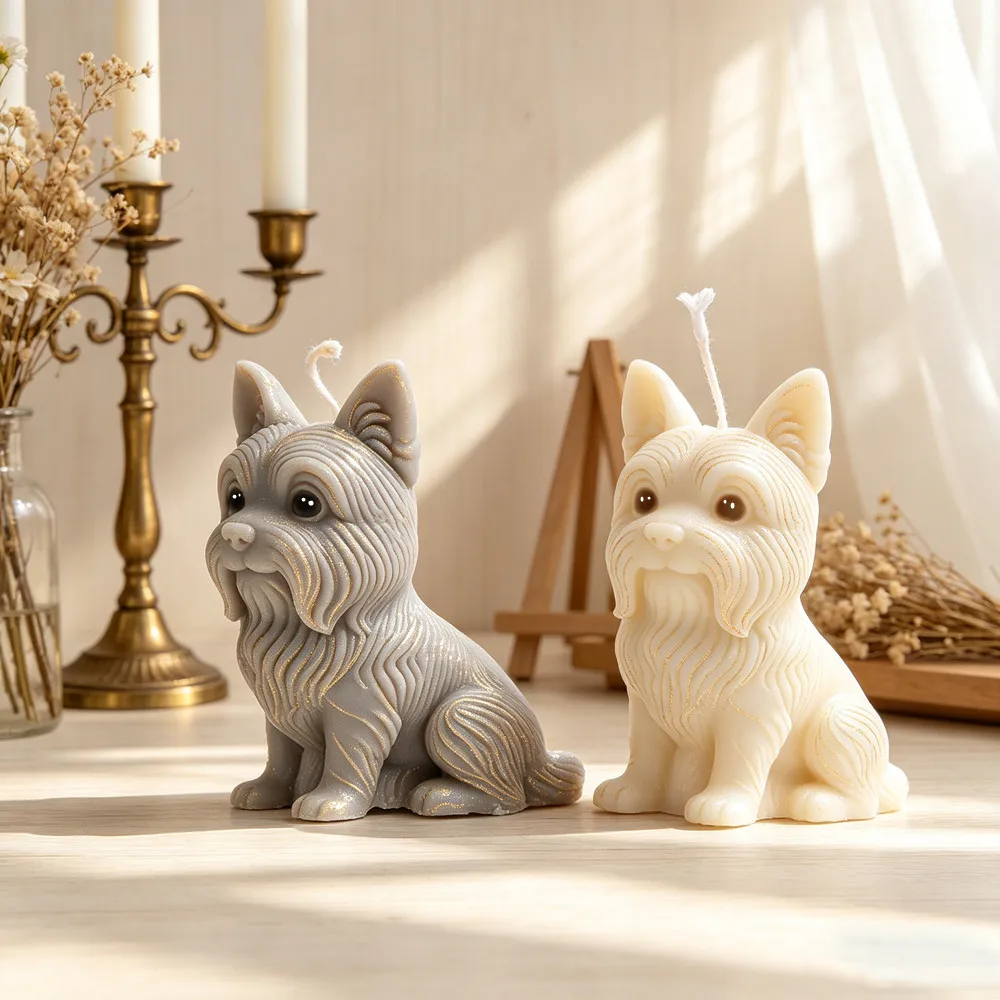 3D Realistische Yorkshire Terrier Silikon-Kerzenform, lebensechtes, flauschiges Yorkie-Hund-Design, DIY Kerzen-, Seifen- und Harzform, Geschenk für Haustierliebhaber und Zuhause