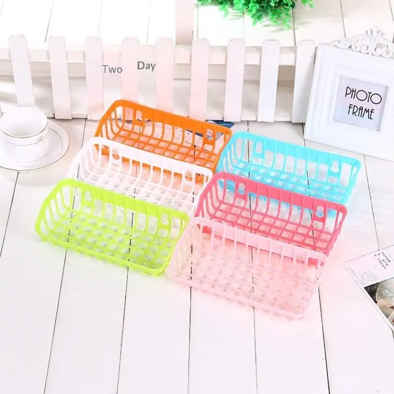 No Drill Double Suction Cup Kitchen Sink Drain Basket Hollow Plastic Sponge Storage Rack for Small Kitchen Organizer