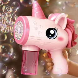 Unicórnio Electric Bubble Gun Toy Soap Blower automático com luz, Jogos de festa ao ar livre de verão Bubbles Machine, presente da criança, novo