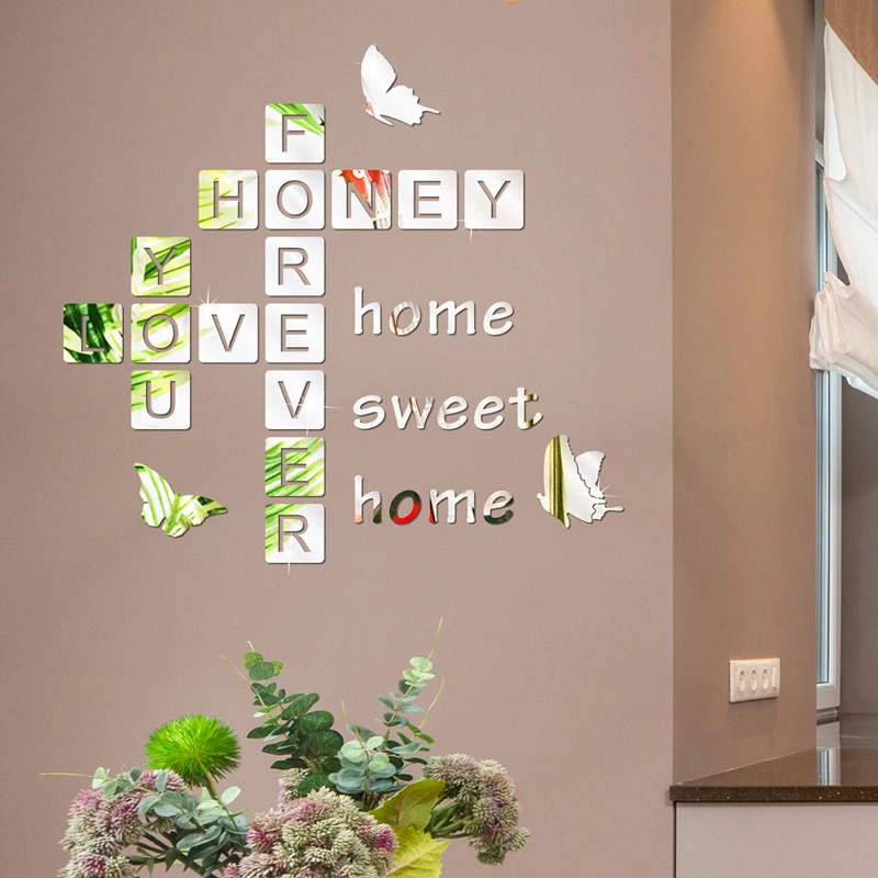 

Letter Sudoku Wall Sticker For Living room Bedroom Creative Mirror Wall sticker Sweet home Butterfly Home decor