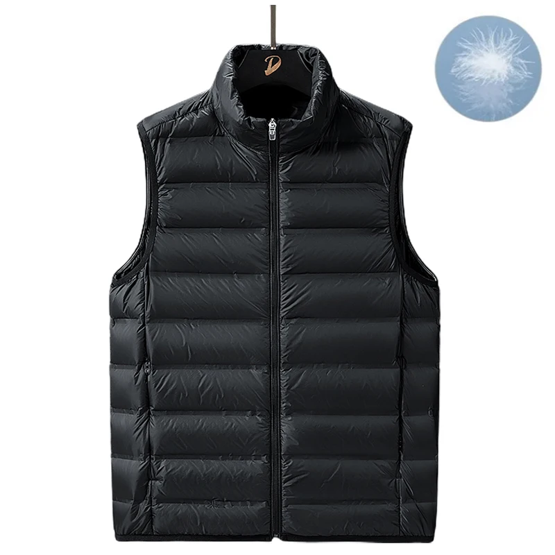 

Мужской новый сверхлегкий пуховик, водонепроницаемый жилет высокого качества, мужской зимний теплый толстый ветрозащитный жилет без рукавов, мужской воротник-стойка