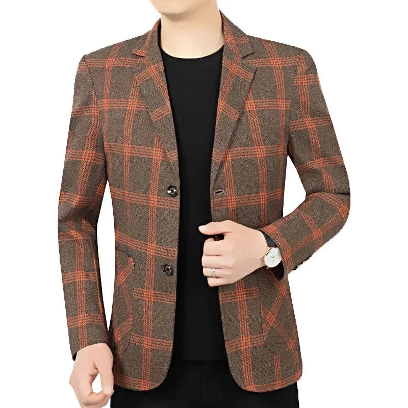 New Autumn Men Plaid Blazers Jackets New Male Korean Design Suits Coats Male Business Casual Slim Blazers Coats Men\'s Clothing