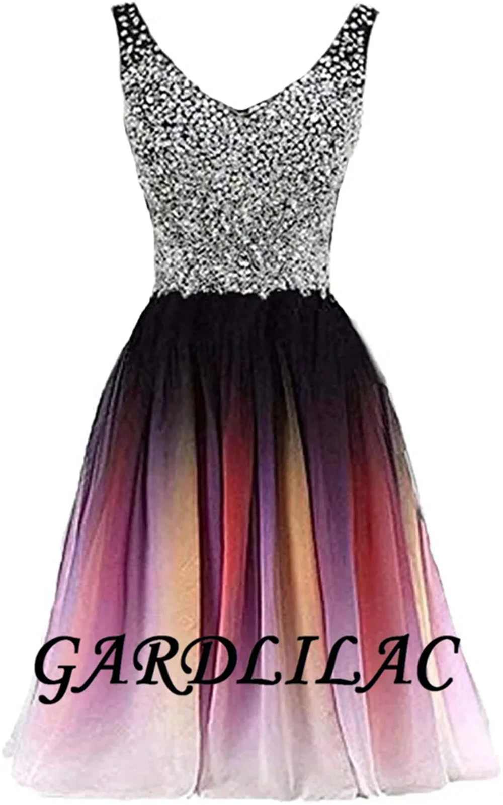 Gardlilac preto a vermelho com decote em v ombre vestido de baile para juniores gradiente curto vestidos de baile chiffon vestido de dama de honra