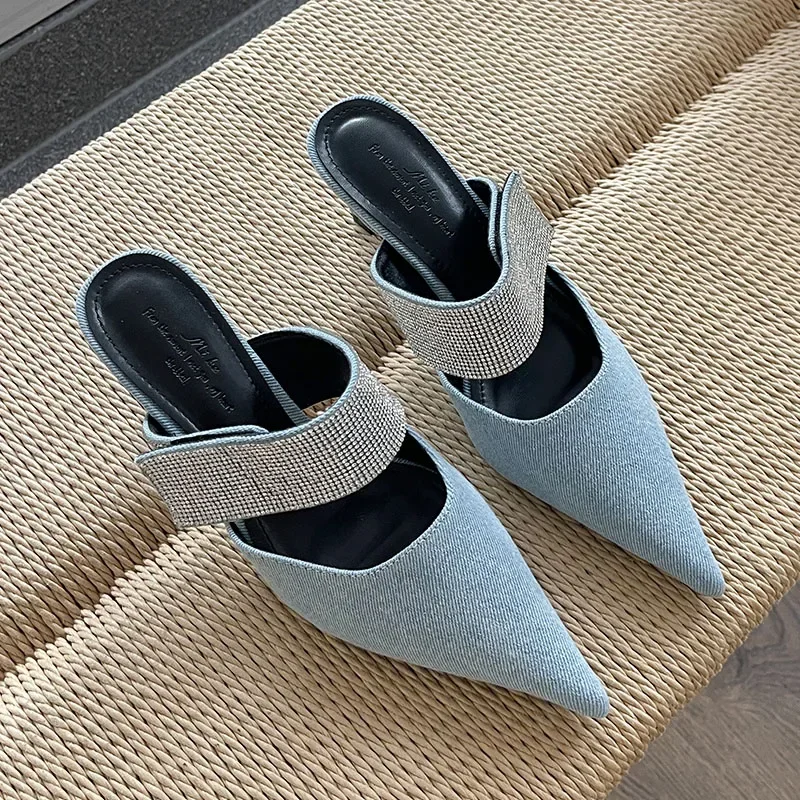 

Роскошные женские туфли на шпильке с острым носком, украшенные стразами, брендовые модные дизайнерские элегантные женские шлепанцы без шнуровки