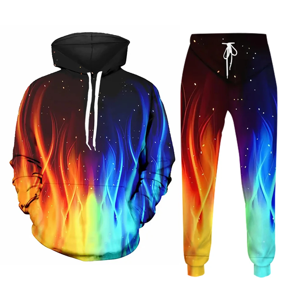 Autumn Bright Flames 3D Printed Hoodie Suit Men Sweatshirts Sweatpants Casual Fashion Two Piece Tracksuit Set Men\'s Clothing