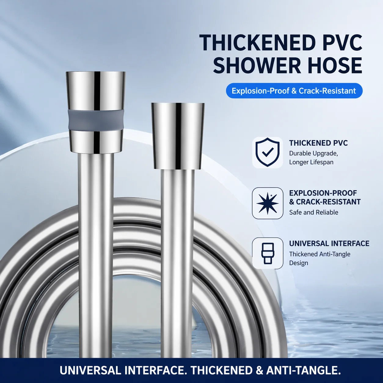 Premium Smooth PVC Shower Hose G1/2 360° Swivel Anti-Tangle Flexible Bath Pipe Anti-Burst Matte Black Gold Titanium