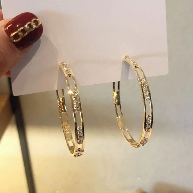 Charm Fashion Gold Color Geometric Hollow Circle Hoop Earrings for Women Charm Stainless Steel Zircon Dangle Party Jewelry Gift