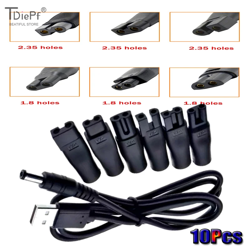 10Pcs PP DC 5.5*2.1mm To 1.8/2.35mm Double Hole Multi-function Charging Adapter For Hair Clipper Shaver Charging Line Adapter