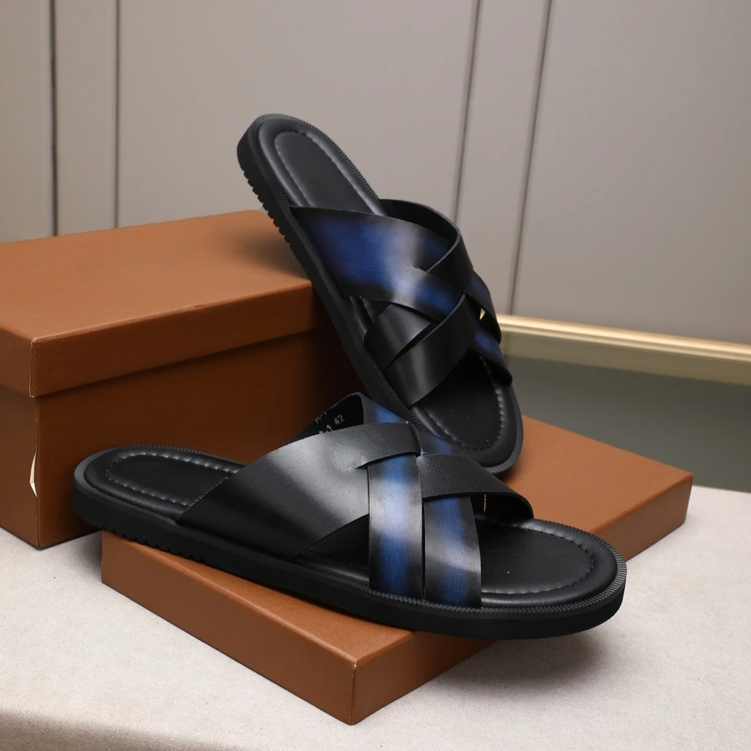 Men'S Fashion Luxury Brands - รองเท้าแตะแฟชั่นทำมือ แบรนด์หรู รองเท้าผู้ชาย ของขวัญวันหยุด รองเท้าใส่ในบ้าน หนังแท้