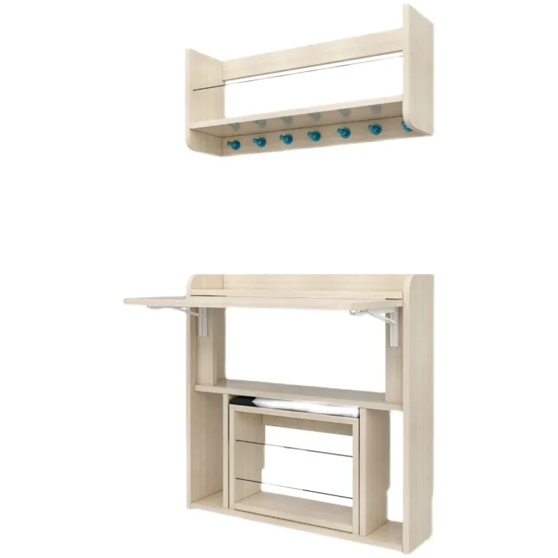 Folding book floor-to-ceiling wall-mounted bookshelf desk writing wall-mounted home study table stool integrated computer