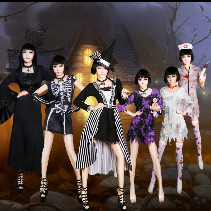 

Новый костюм для взрослых на Хэллоуин, юбка принцессы ведьмы, наряд для косплея, клоун, медсестра, женский традиционный национальный сценический костюм