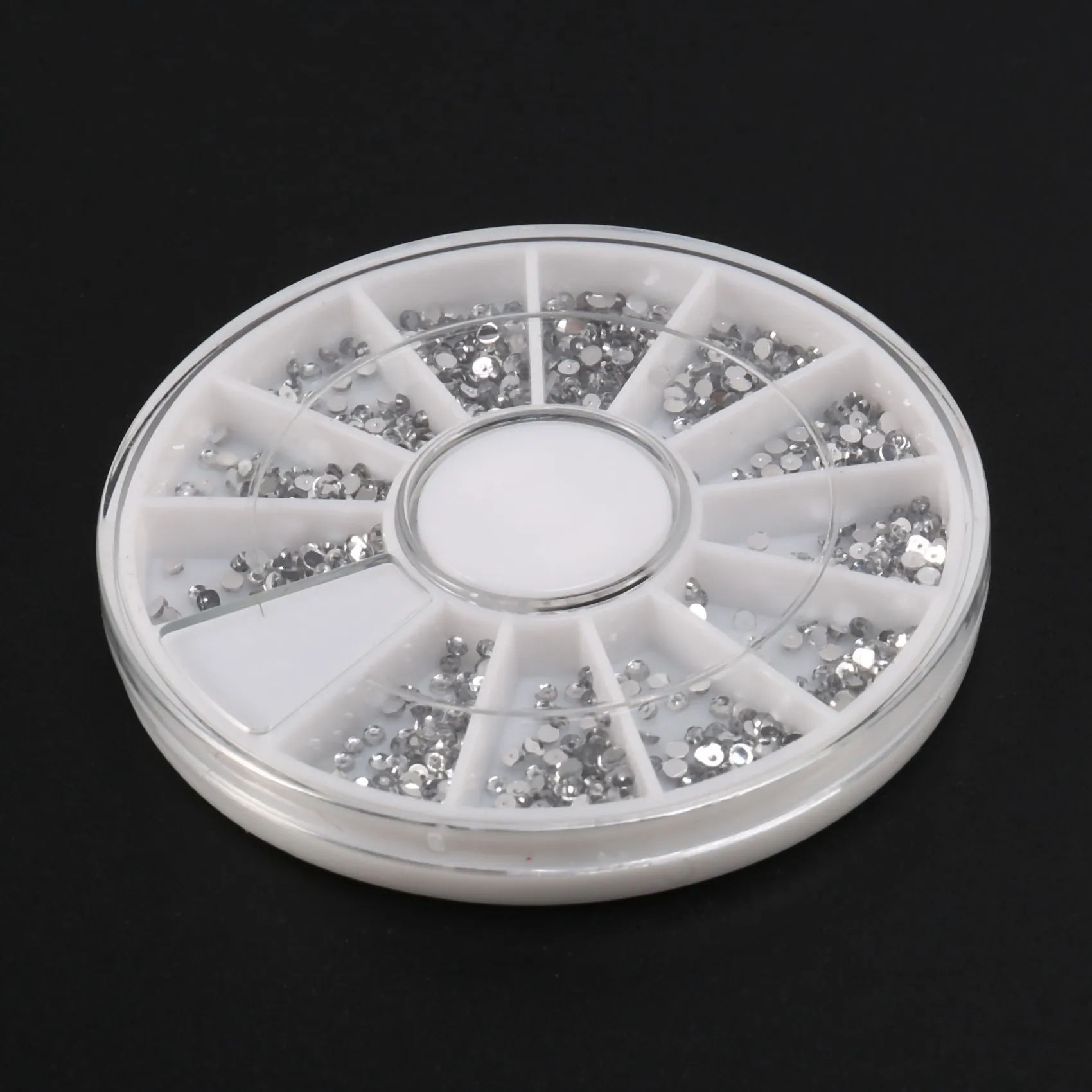 SLQZT Scatole per carosello con strass argento Manicure per unghie in cristallo Ruota da 1,5 mm