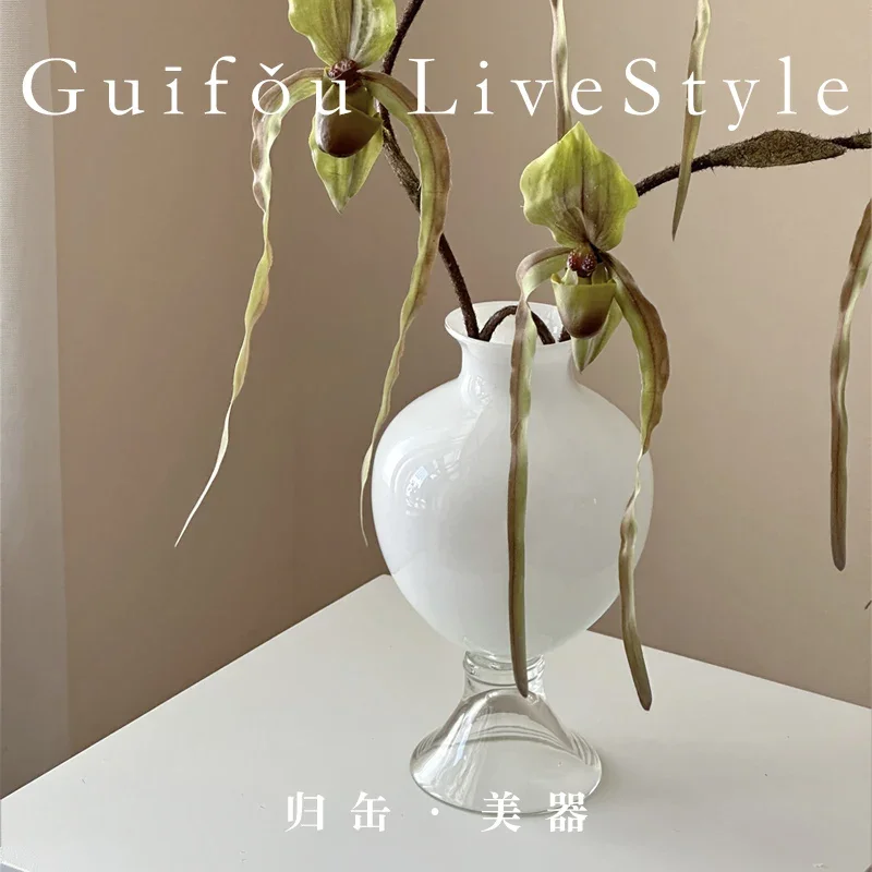 Neo-Chinese White Glazed Vase – High-Footed Water-Raising Vessel with Small Mouth & Broad Belly