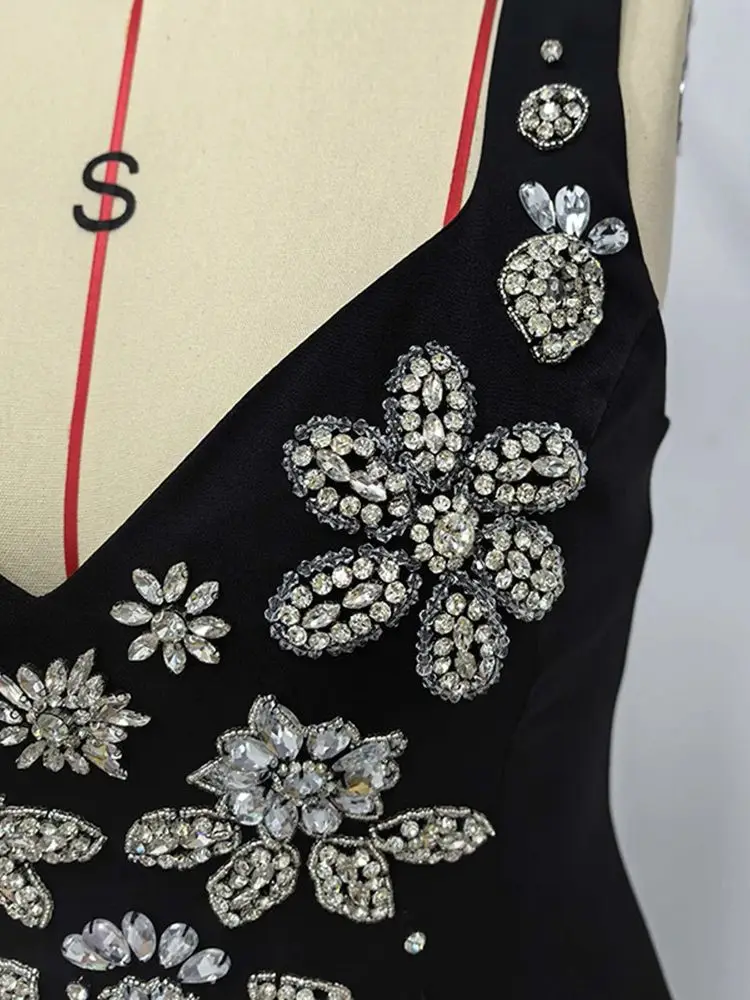 モフヒ重工業 ダイヤモンドビーズ マキシドレス レディース エレガント バックレス ノースリーブ ボディコン クラブ パーティー ロングドレス レディース ローブ