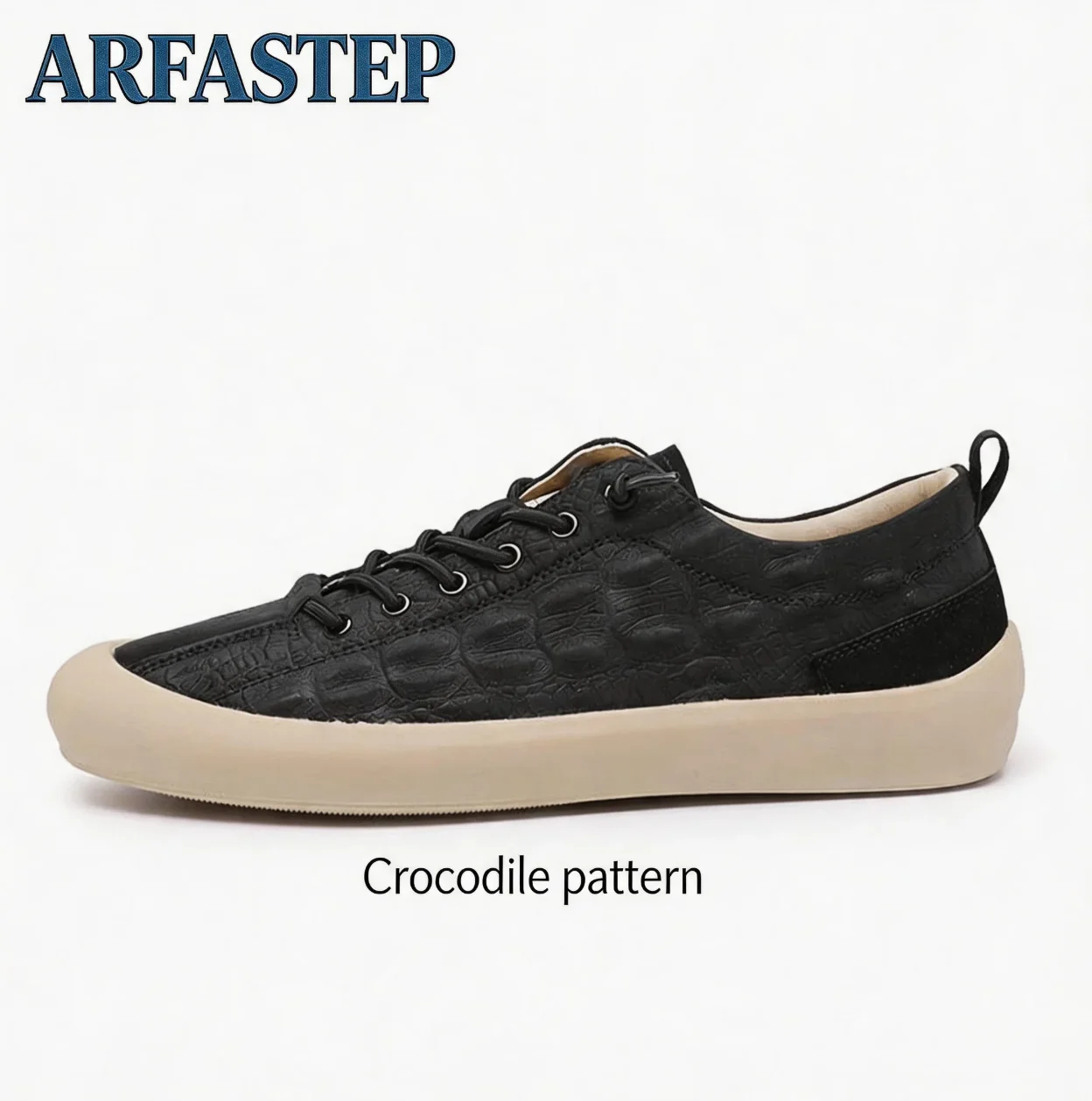 ArfaStep Men's Crocodile Pattern Leather Casual Sneakers, Lace-up Low-top Non-slip Comfortable Daily Walking Board Shoes