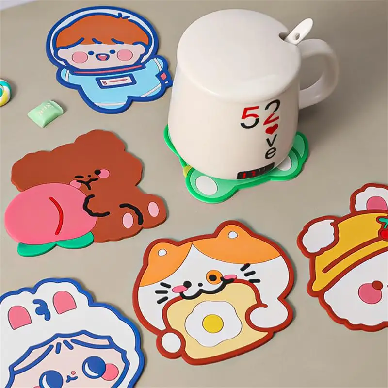 Cartoon Shaped Cup Coaster Silicone Slip Insulation Pad PVC Mat Hot Drink Holder Placemat Anti Scald Home Decorations Accessory