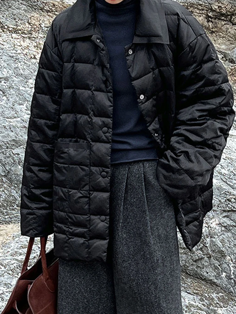 YERMORA Winter Vrouwen Abrikoos Pladi 90 Witte Eendenveren Donsjack Revers Lange Mouw Losse Nieuwe Jas Mode Tij 2025