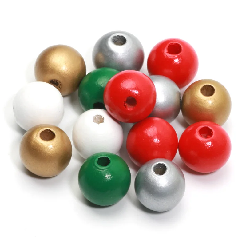 Christmas Colorful Wooden Spacer Beads Round Balls To Make Bracelets 15mm Wood Beads For Jewelry Making DIY Handmade Accessories