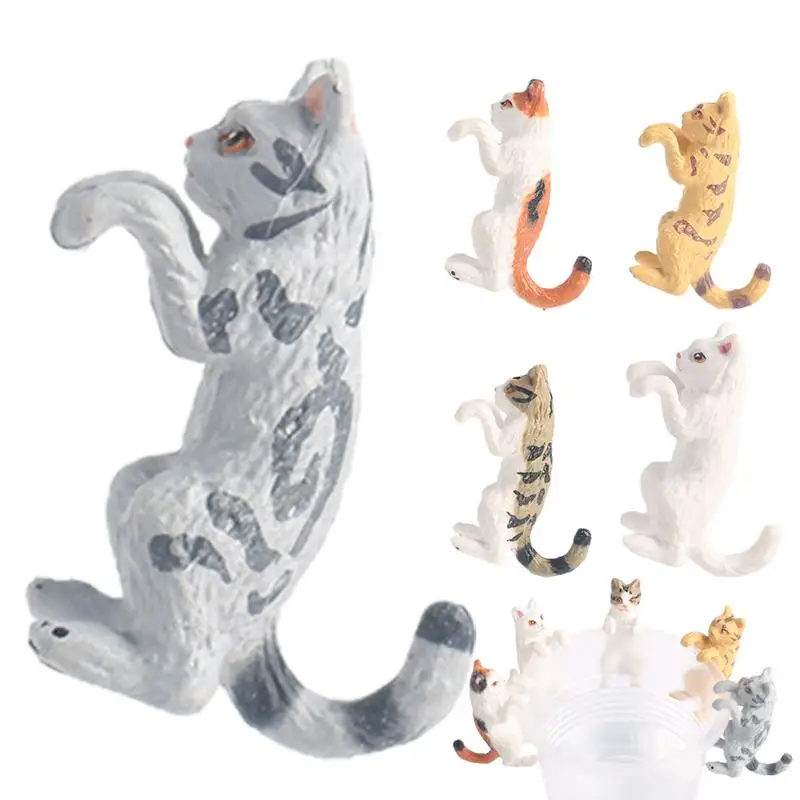 Small Cat Figurines 5X Climbing Cat Shelf Decorations Aquarium Ornament Waterproof Miniature Animals Modern Home Decor For Fish